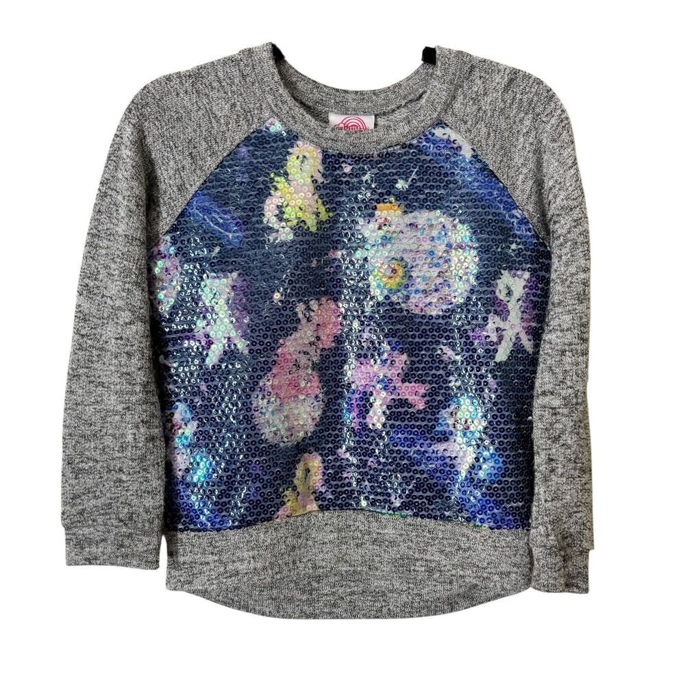 My Little Pony Sweater Girls XS 4/5 Gray Sequin Front Long Sleeve Pullover Top